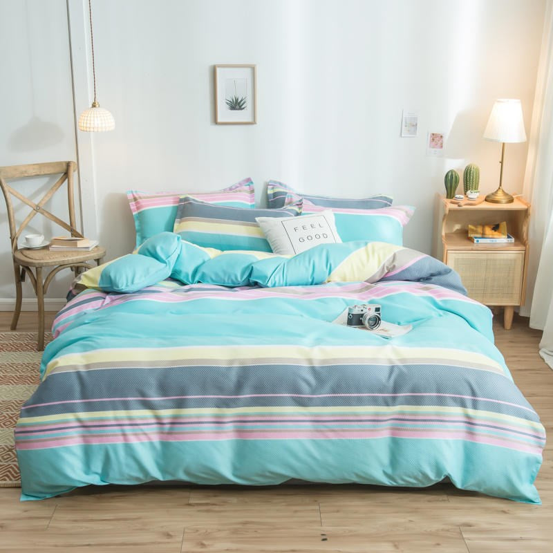 Cover Set Bed Cotton Quilt Bedsheet Bedding Duvet Fitted Pi-Mart