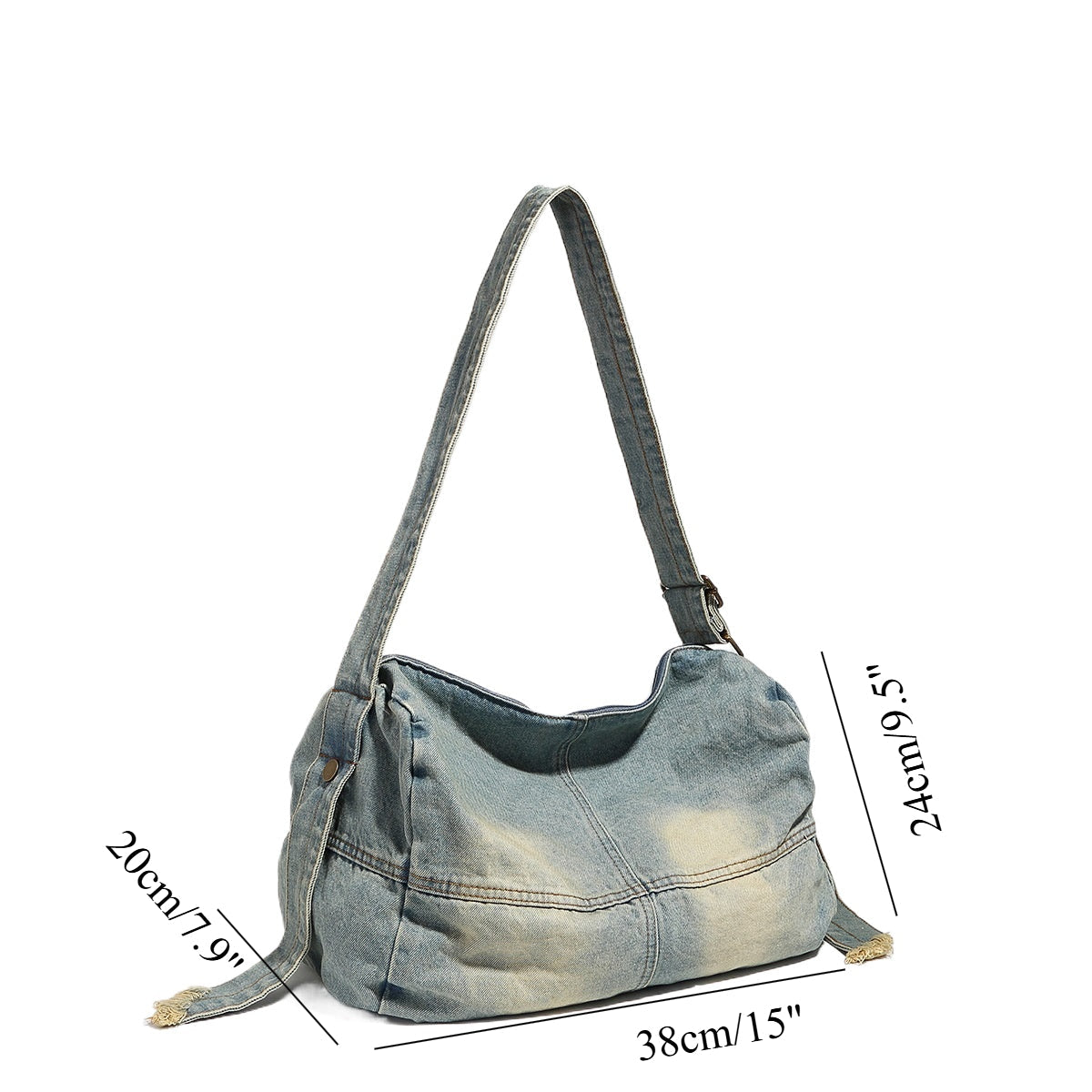 Washed old denim hobo bag, large capacity hobo shoulder bag, sweet cool babes underarm Retro denim shoulder bag - SJB-DIAMOND ELITES