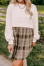 Vintage Plaid Round Neck Long Sleeve Mini Dress Cozy & Stylish Dress Retro Design Dress For Party Stevvex