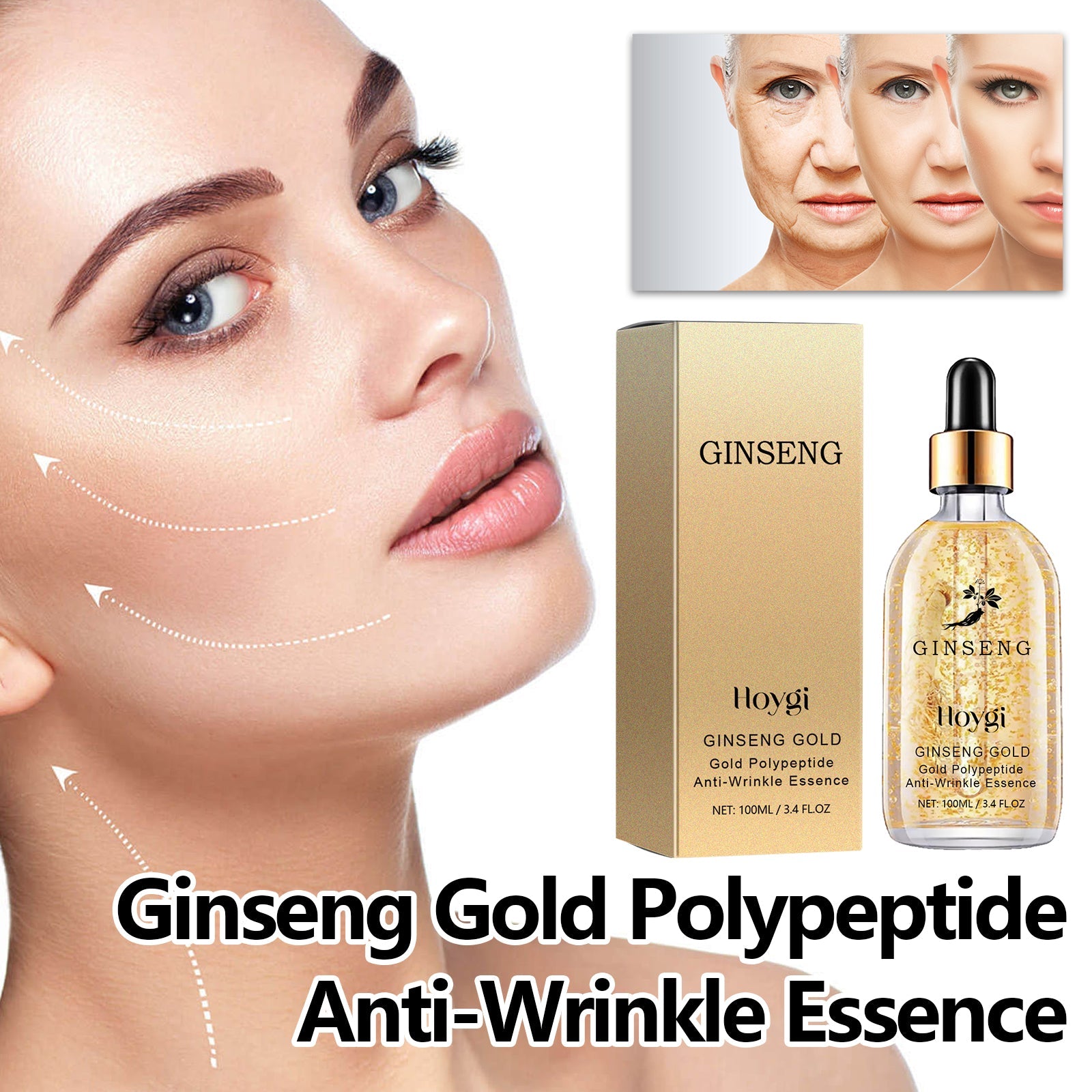 Hoygi Ginseng Gold Polypeptide Anti-Wrinkle Essence, Long-lasting moisturizing and soothing essence for dull wrinkles Lootquake LLC