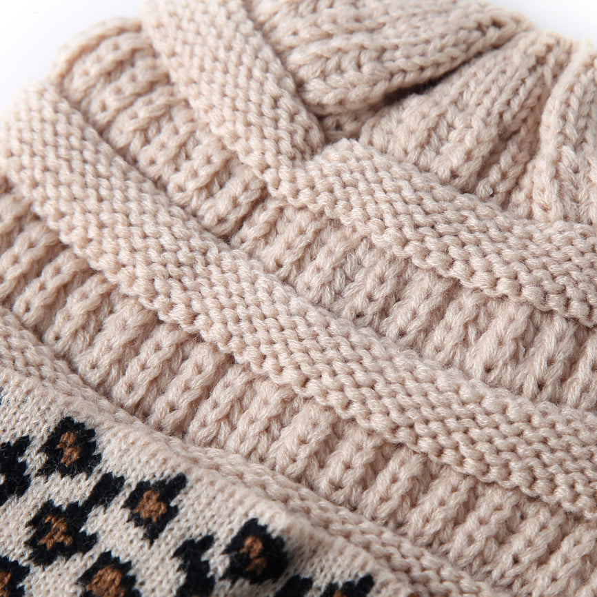 Beanie Women's Warm Leopard Print Knitted Hat Winter Pi-Mart