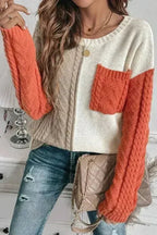 Color Block Round Neck Long Sleeve Sweater - SJB-DIAMOND ELITES