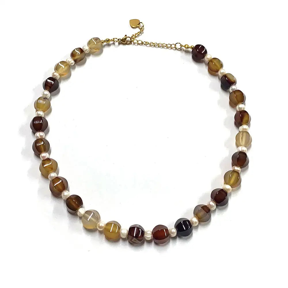 New Retro Dark Red Natural Stone Sweater Chain