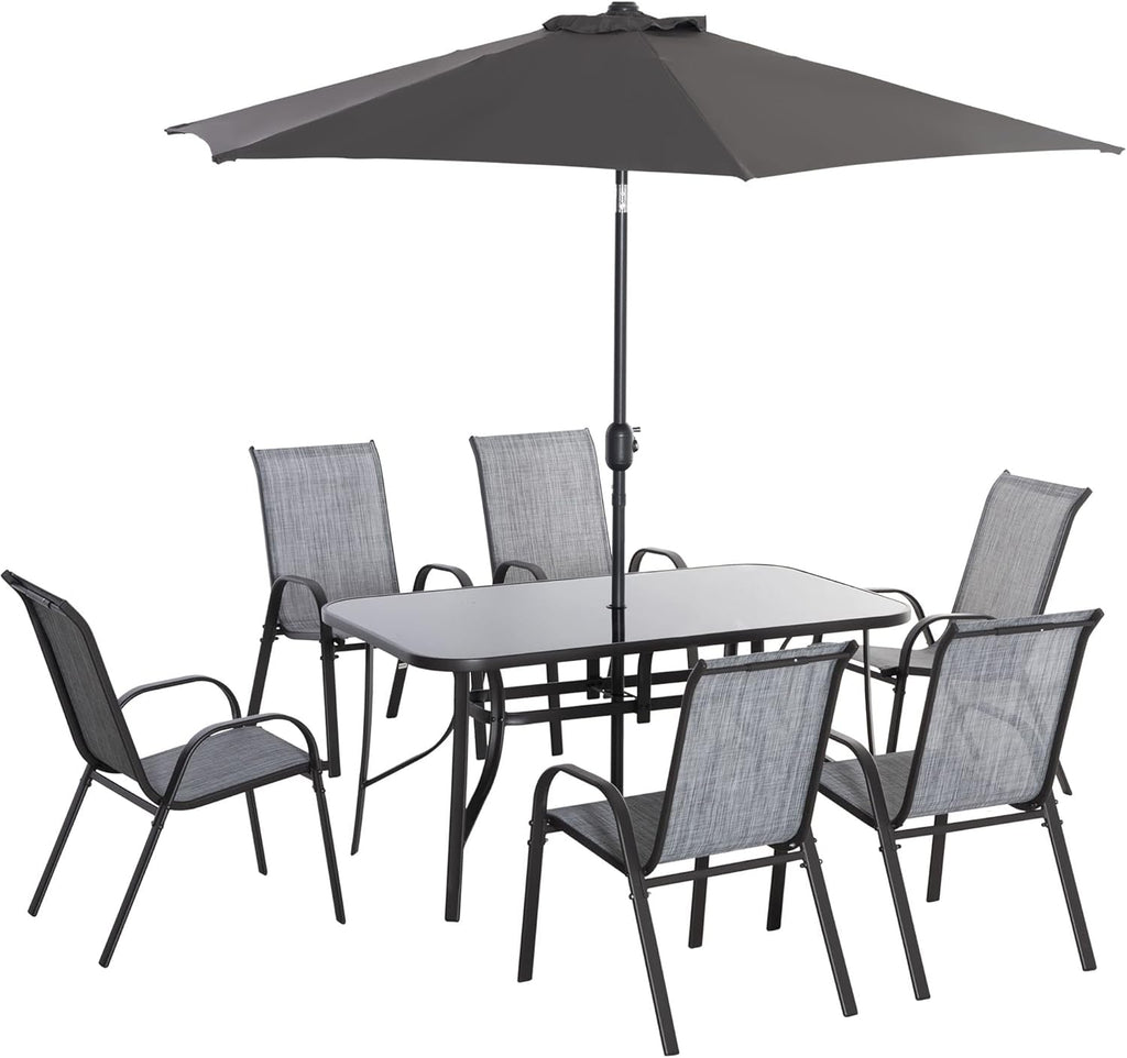 Eight Piece Patio Furniture Set with Umbrella and Chairs Lootquake LLC