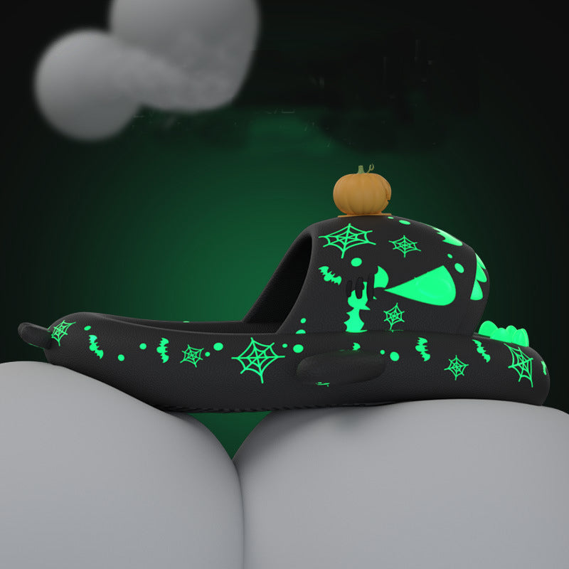 Halloween And Christmas Shoes Ins Luminous Shark Slippers Couple Men Women House Shoes Non-slip Bathroom Slippers Home Pi-Mart
