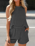 Round Neck Sleeveless Top and Shorts Set