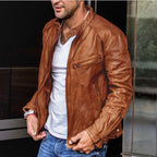Fall Winter Men PU Leather Stand Collar Punk Pi-Mart