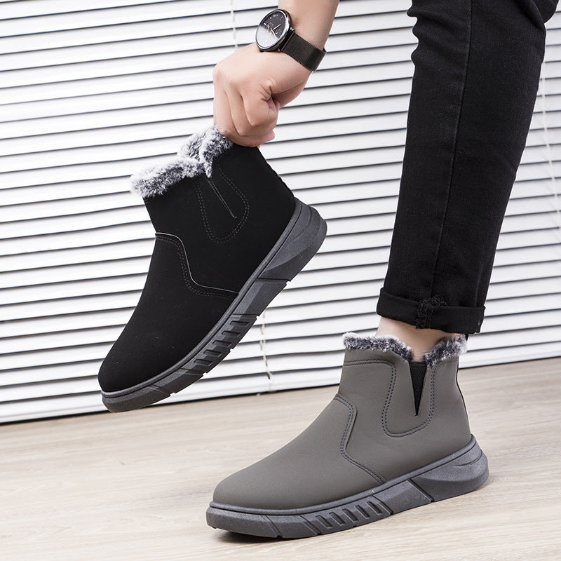 Winter Snow Boots Men V Cutout Shoes With Plush Ankle Boots Pi-Mart