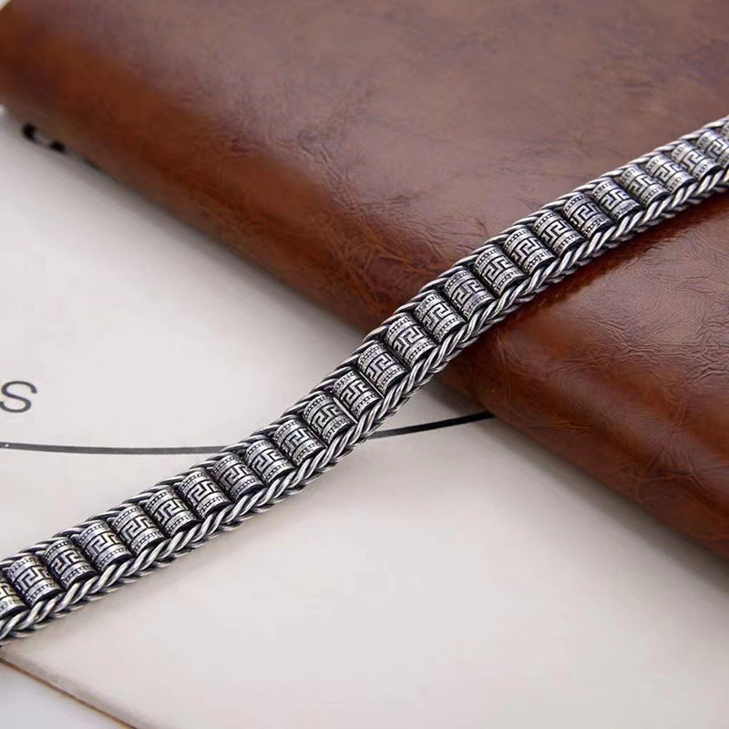 Men's Sterling Silver Fashion Distressed Key Bracelet Pi-Mart