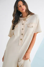 Jet Stream Patchwork Pocket Short Sleeve Jumpsuit