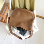 Elegant Woven Shoulder Strap Bucket Bag for Female - Versatile Texture Soft PU Retro Casual Tote