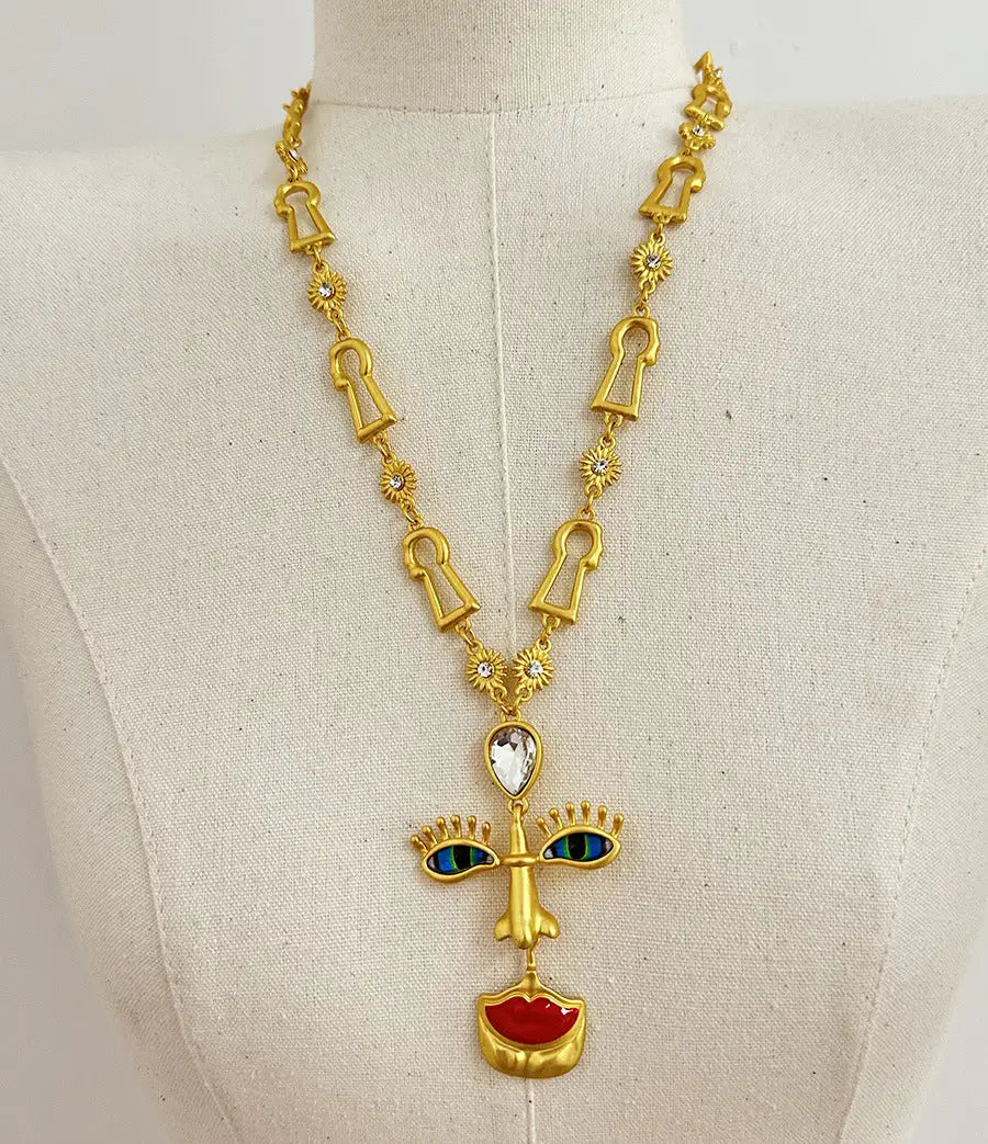 Minority Design Vintage Red Lip Nose Eye Pendant Necklace