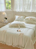 Pure Color Ruffles Princess Style Summer Quilt Tencel Summer Cooling Duvet Airable Cover Four-piece Set Pi-Mart