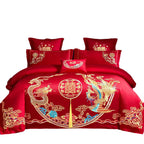 Red Wedding Four-piece Set Wholesale Cotton Wedding Embroidery Bedding Pure Cotton Marriage Bed Xi Quilt Cover Dragon And Phoenix Pi-Mart