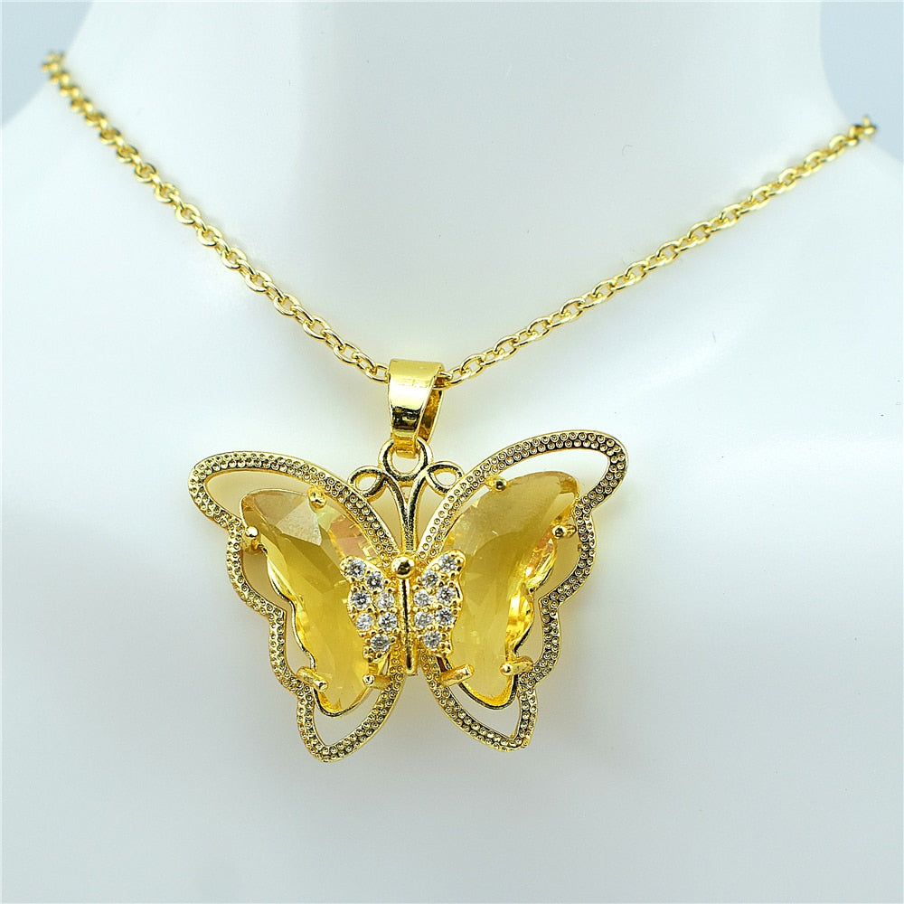Crystal Glass Butterfly Necklace Pi-Mart