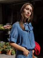 Chic Vintage Bow Lace Women Denim Shirts Pants Sets Baggy Ruff Sleeves Lady Tops Jeans Casual Office Work Elegant Fashion Suits Purplish Diva