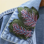 Autumn Denim Jacket Women Flowers Embroidery Sequins Jeans Coat Loose Long Sleeve Casual Student Short Clothes Streetwear H302 Purplish Diva