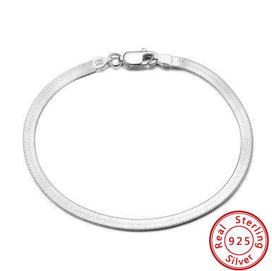 S925 Sterling Silver Bracelet Flat Snake Bone Pi-Mart