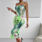 Ladies' Leopard Print Cross Shoulder Strap Backless Dress With A Banquet Vibe, Out Of The Street Fashion Bag Arm Long Skirt - SJB-DIAMOND ELITES