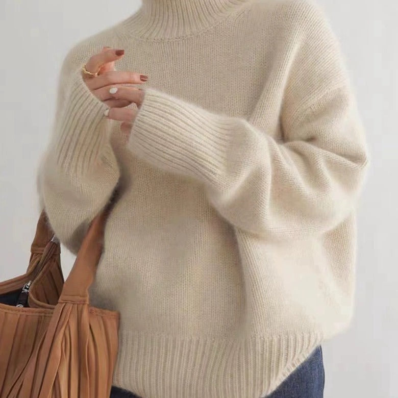 High-neck Women's Loose Versatile Knit Pullover Sweater Pi-Mart