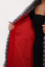Genuine Silver Fox Virgin Wool Wrap Coat in Red - SJB-DIAMOND ELITES