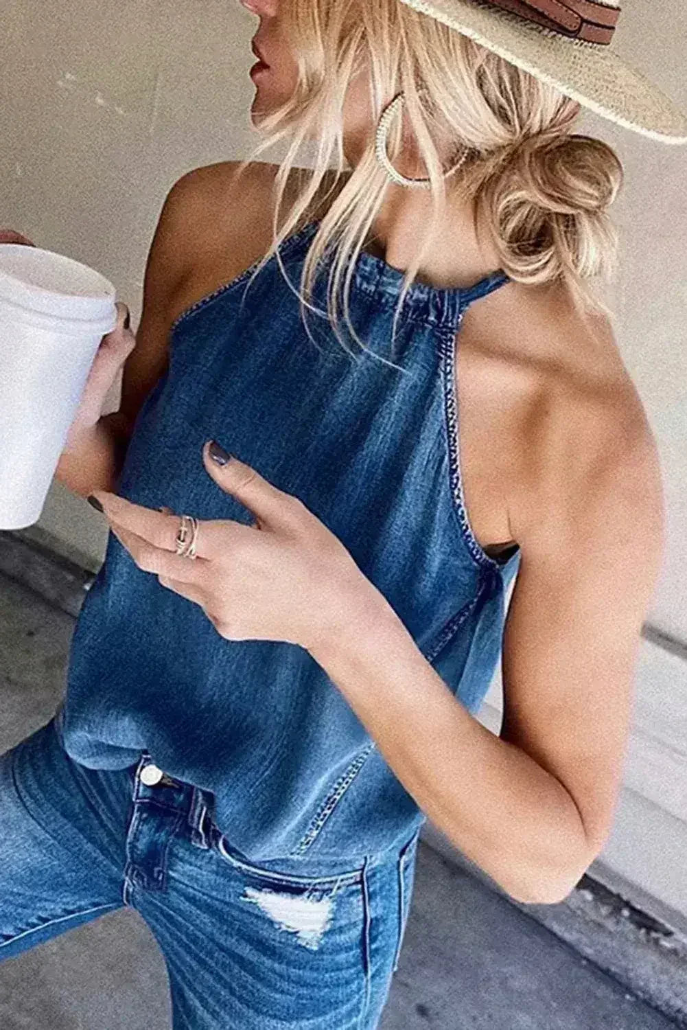Halter Neck Denim Tank Top - SJB-DIAMOND ELITES
