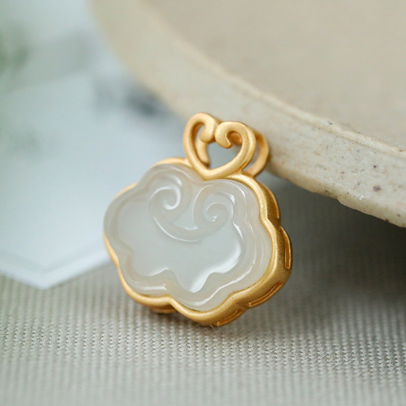Natural Hetian White Jade Blue Jade Ruyi Retro Pendant Pi-Mart