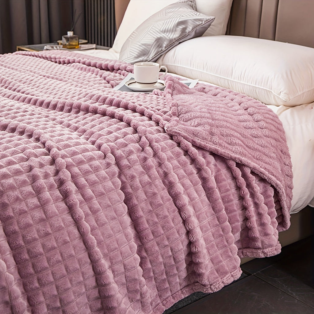 1pc Blanket Flannel/thick Blanket/grey/khaki/royal Blue/white/dark Gray/burgundy/beige/dark Brown/Silvery Gray/taro Purple/green/bedroom/guest Room/living Room/student Dormitory /car/sofa/travel Cute Multifunctional Blanket Lootquake LLC