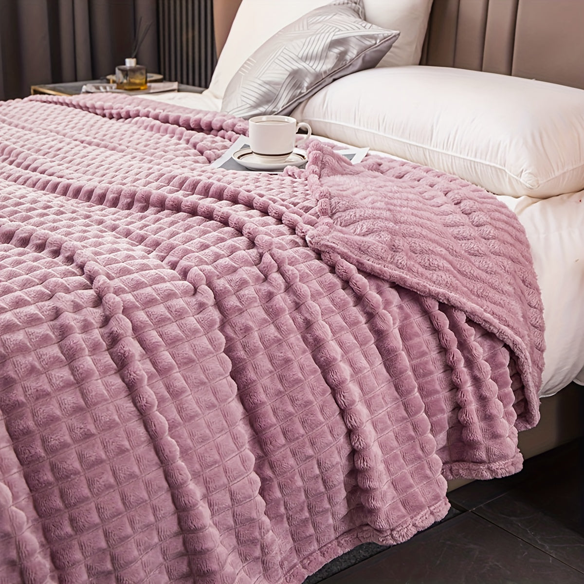 1pc Blanket Flannel/thick Blanket/grey/khaki/royal Blue/white/dark Gray/burgundy/beige/dark Brown/Silvery Gray/taro Purple/green/bedroom/guest Room/living Room/student Dormitory /car/sofa/travel Cute Multifunctional Blanket Lootquake LLC