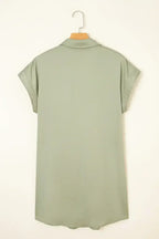Rose Red Buttoned Collar Shift T Shirt Dress