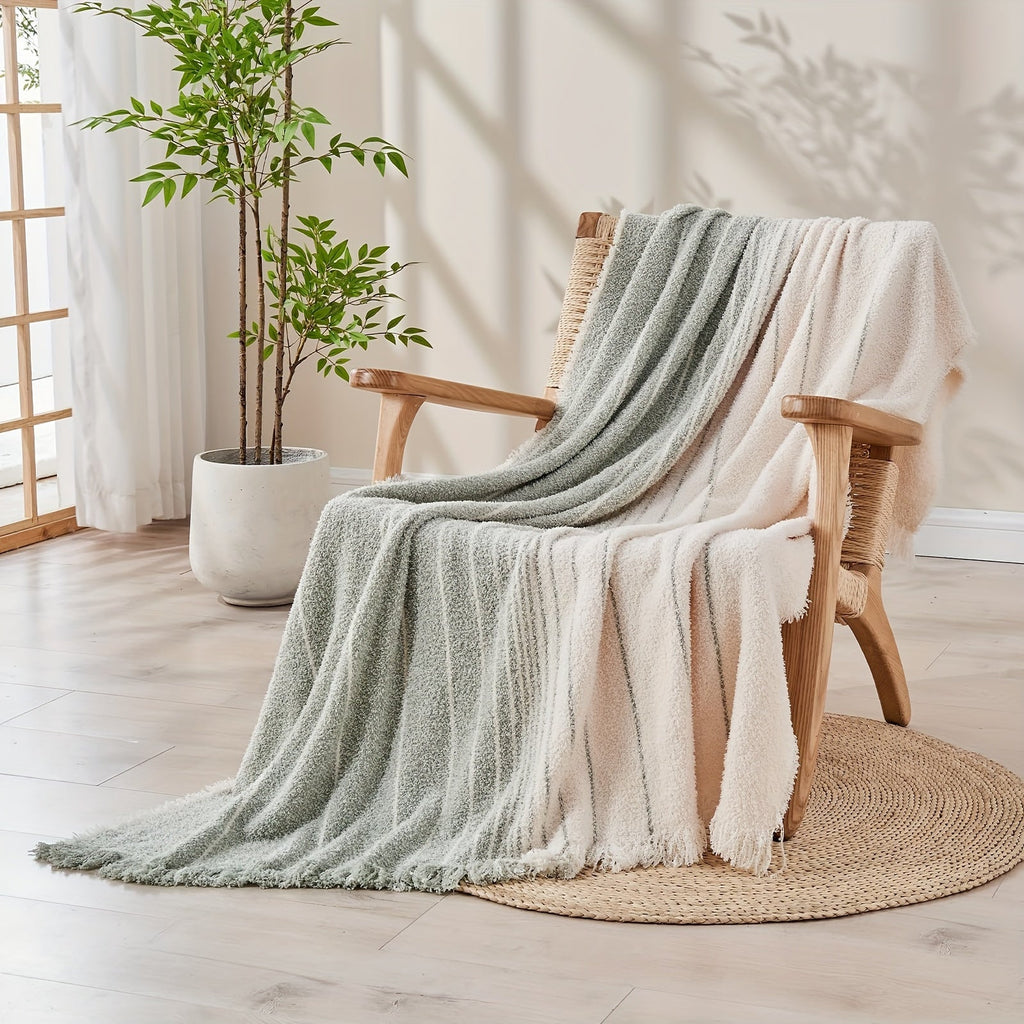 1pc Luxurious Black Bubble Textured Throw Blanket - Throws for Couch Cover Home Decor - Soft, Lightweight, Knitted, Tassel Trimmed, Perfect for Sofa, Bed, Office, Camping and Outdoor Use