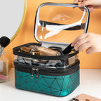 Transparent Cosmetic Bag, Double cosmetic bag, portable large capacity waterproof multi-functional portable makeup bag, travel skin care product storage bag, toilet bag for College Dorm Camp Gym - SJB-DIAMOND ELITES