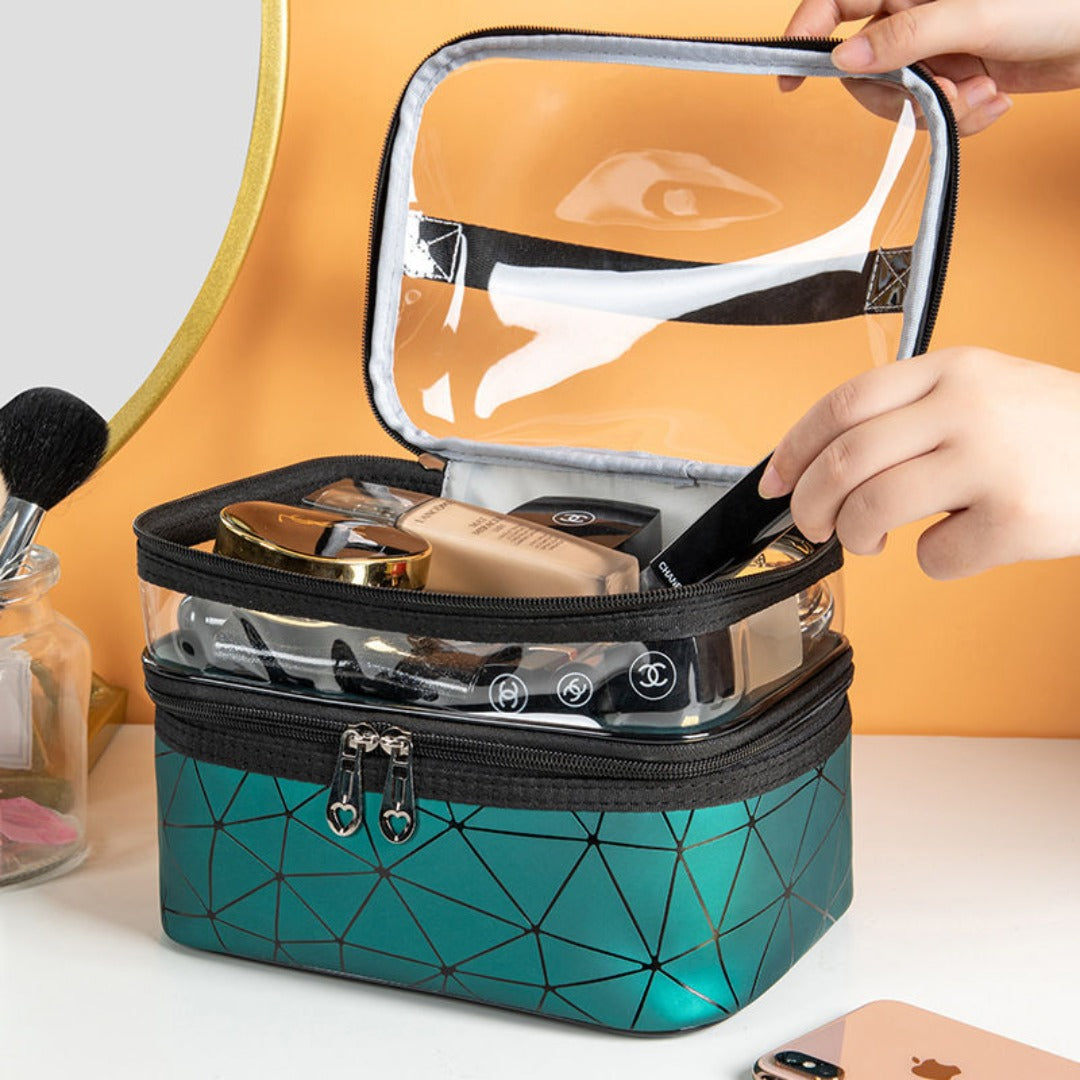 Transparent Cosmetic Bag, Double cosmetic bag, portable large capacity waterproof multi-functional portable makeup bag, travel skin care product storage bag, toilet bag for College Dorm Camp Gym - SJB-DIAMOND ELITES