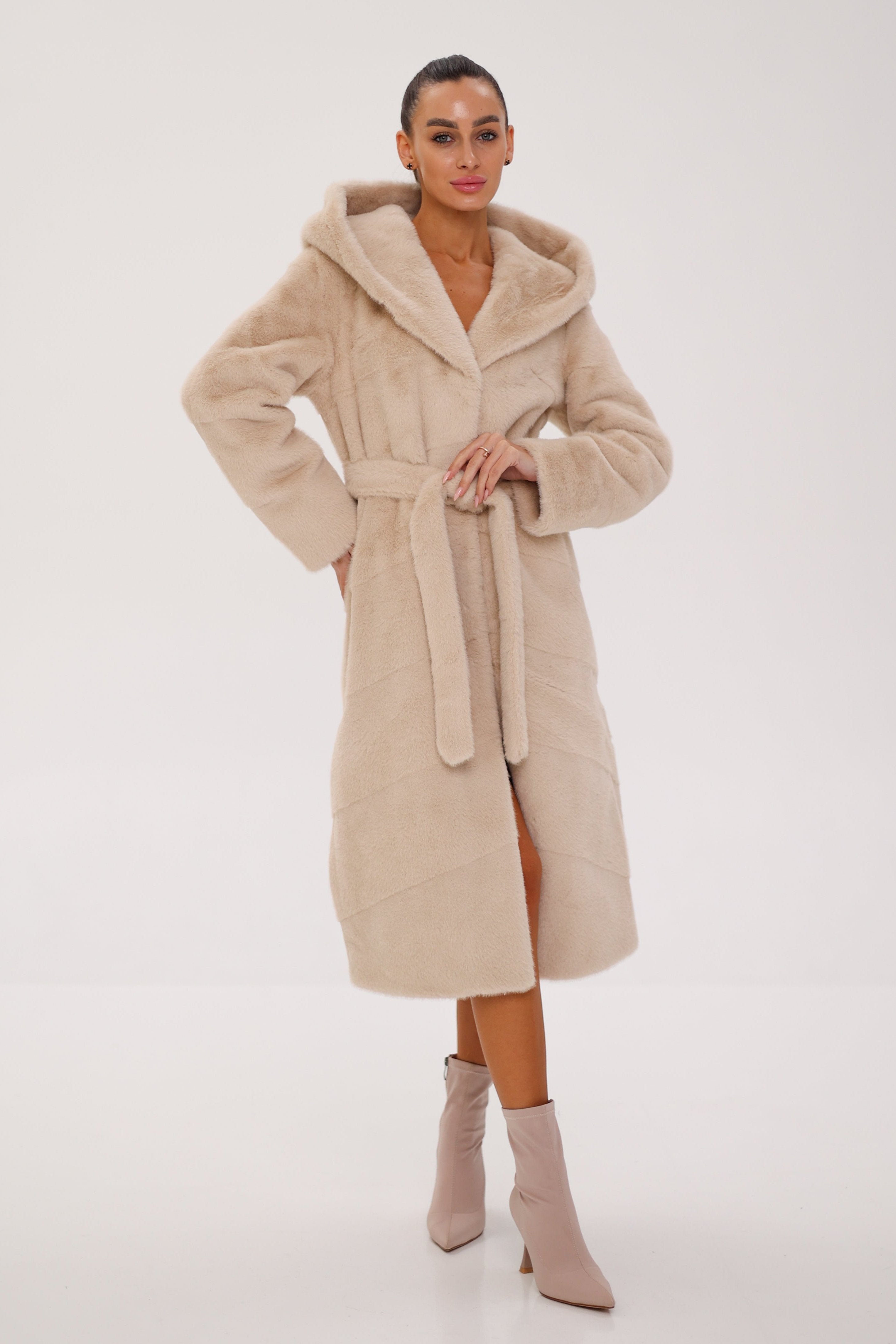 Faux Mink Effect Fur Hooded Coat - SJB-DIAMOND ELITES