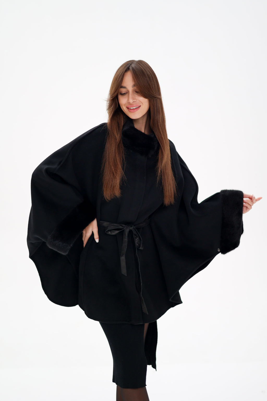 Genuine Scandinavian Mink Fur Double Face Wool Poncho - SJB-DIAMOND ELITES