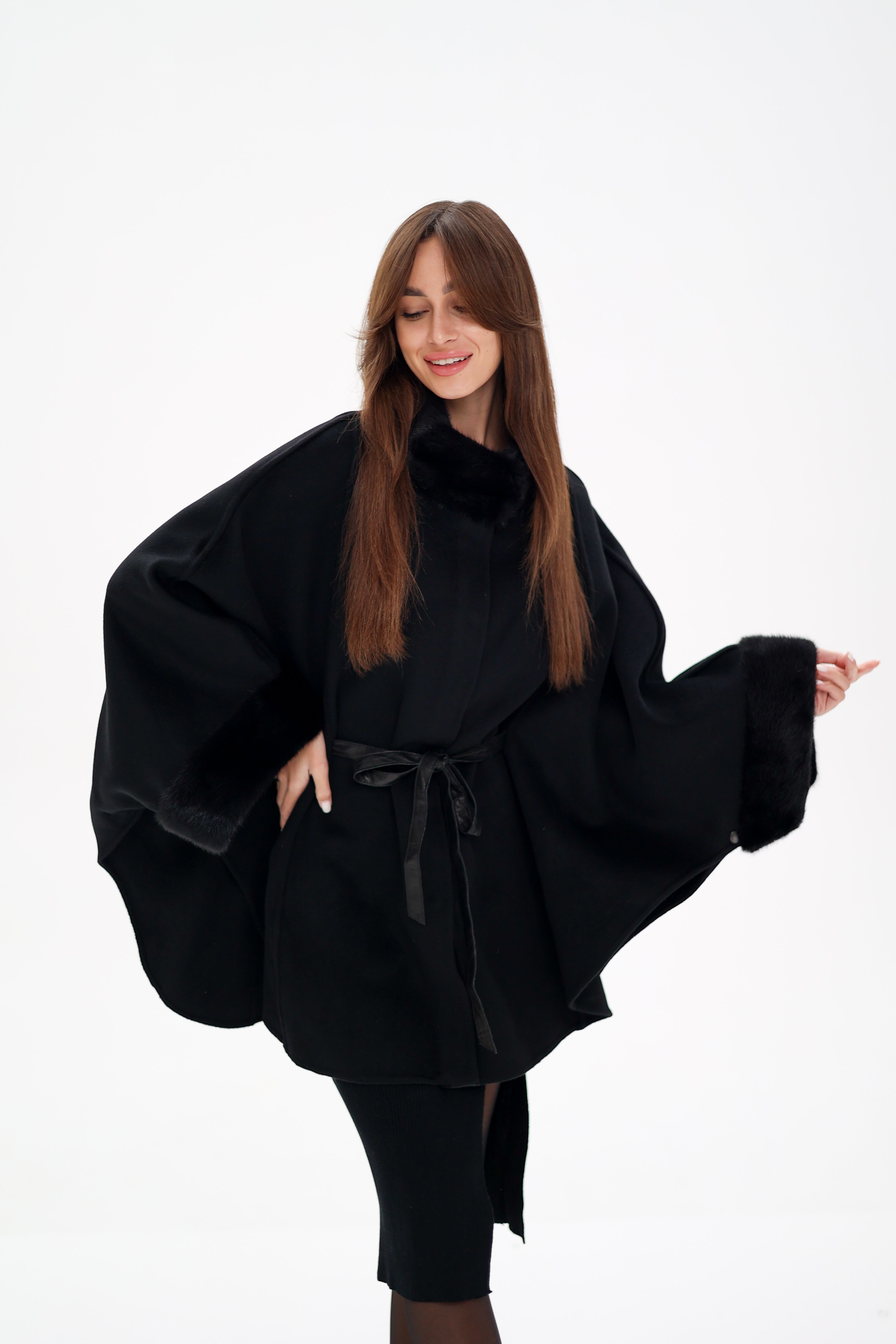 Genuine Scandinavian Mink Fur Double Face Wool Poncho - SJB-DIAMOND ELITES