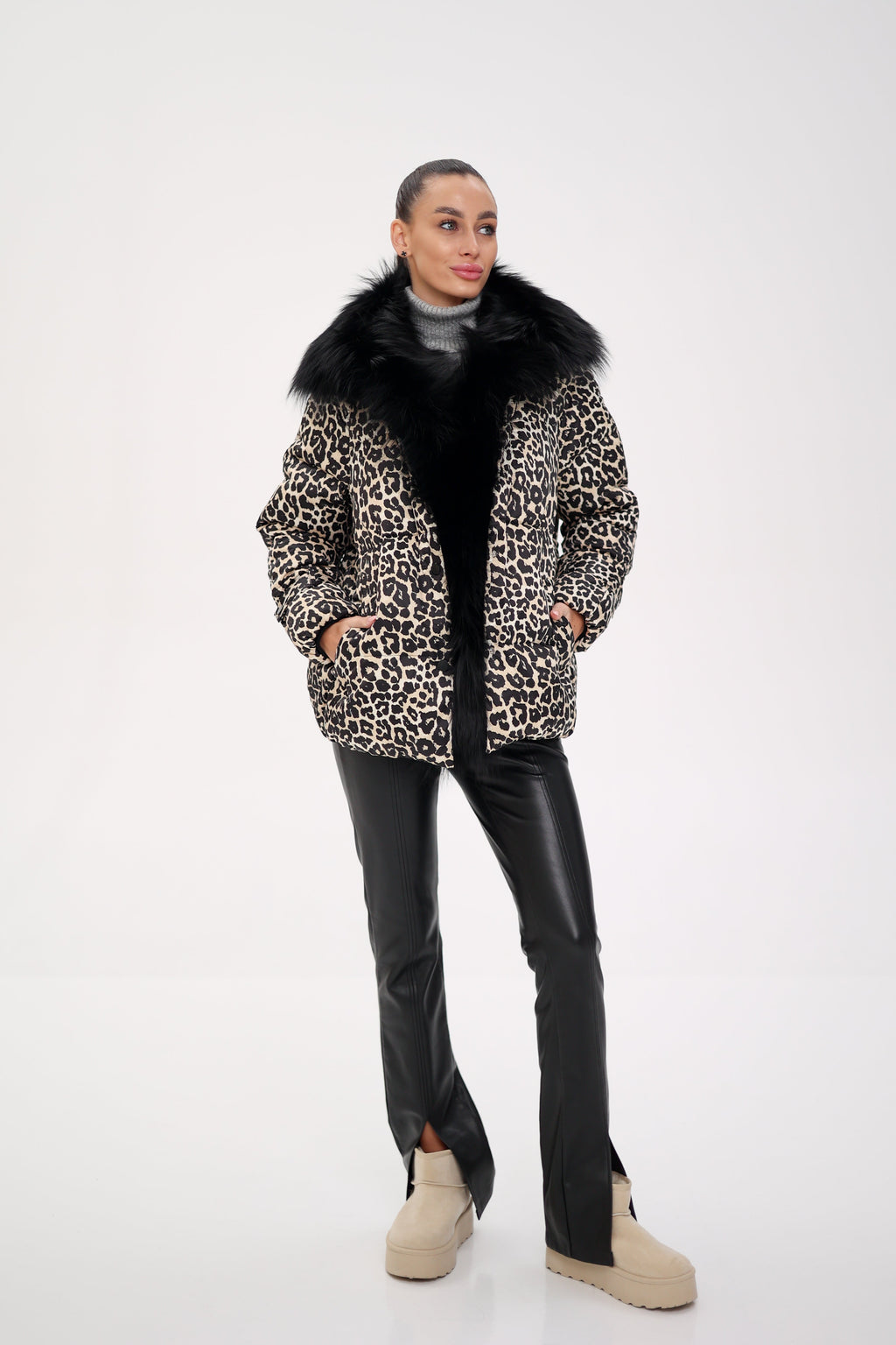 Genuine Polar Fox Leopard Luxe Down Parka - SJB-DIAMOND ELITES