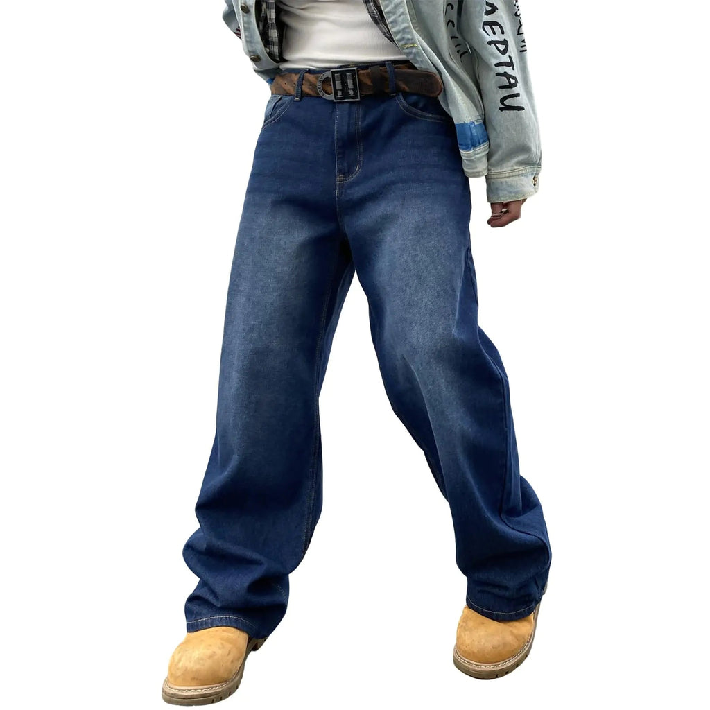 Mens Baggy Jeans Y2K Streetwear Empires Pants Wide Leg Hip Hop Extra Loose Fit for Skater Denim Long Casual Trousers(5002-Dark Blue-L) Lootquake LLC