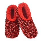 Snoozies Womens Slipper Socks - - Cozy Slippers for Women - Fuzzy House Slippers for Indoor Use - Soft Sole Slippers - Sequin Glam Bling - Red - Small Lootquake LLC