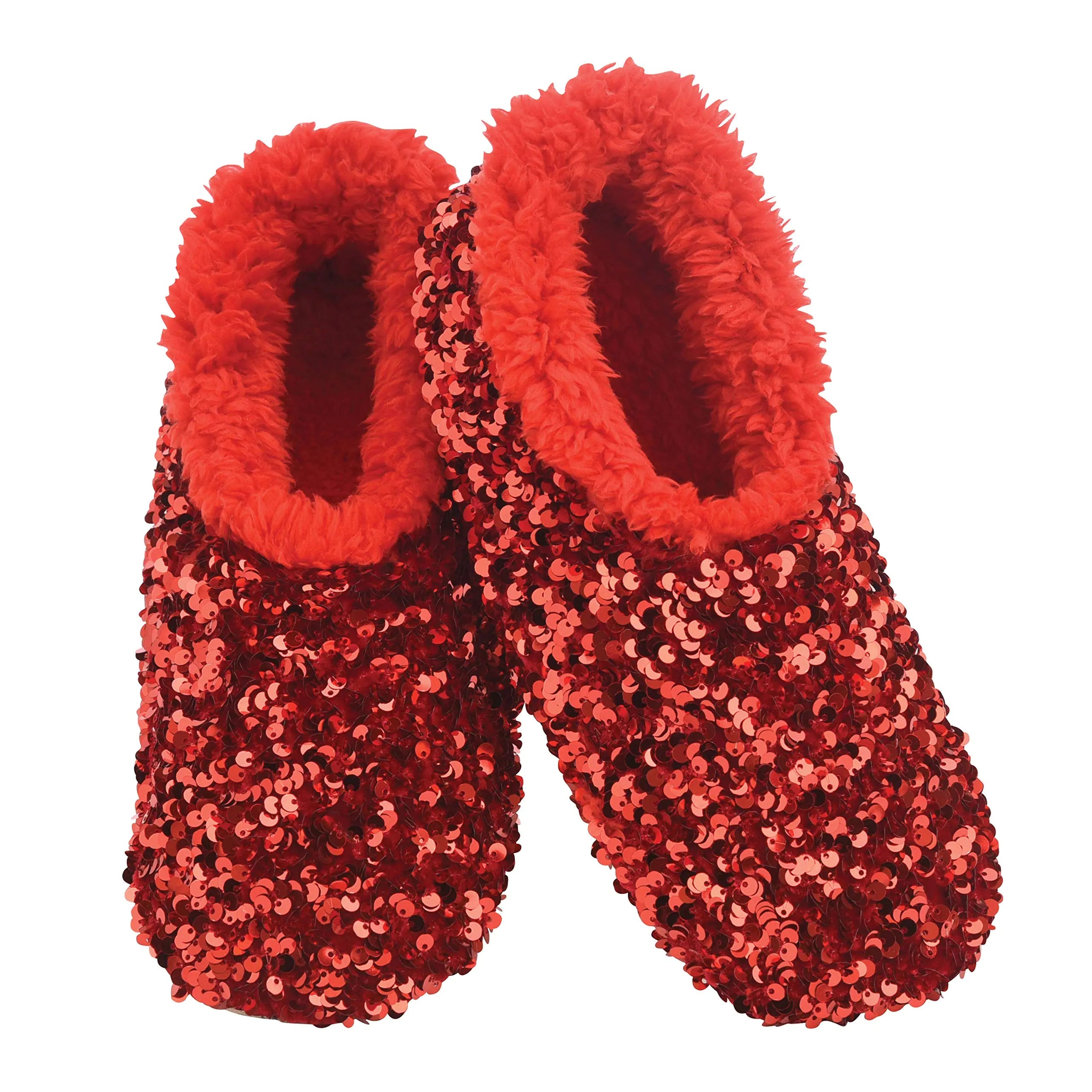 Snoozies Womens Slipper Socks - - Cozy Slippers for Women - Fuzzy House Slippers for Indoor Use - Soft Sole Slippers - Sequin Glam Bling - Red - Small Lootquake LLC