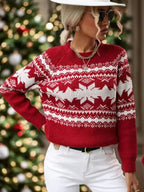 Perfee Geometric Round Neck Long Sleeve Sweater - SJB-DIAMOND ELITES