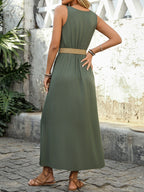 Decorative Button Sleeveless Midi Dress Elegant & Timeless Long Comfortable Dress Stevvex