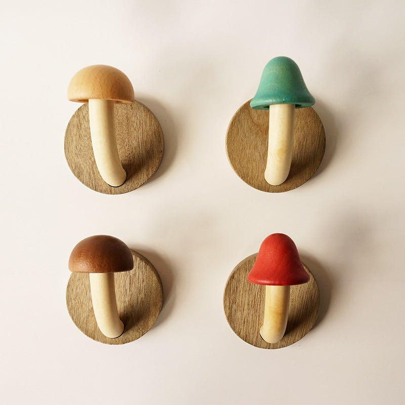 Creative Punch-free Wooden Mushroom Hat-and-coat Hook Pi-Mart