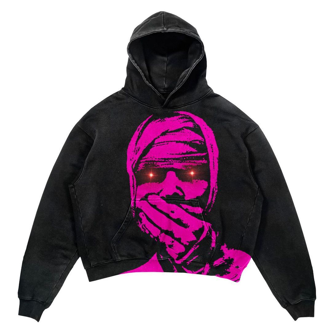 Punk Design Printed Hoodie Harajuku Street Clothing Y2 Fashion Large Hoodie Hip Hop Gothic Long Sleeve Pi-Mart