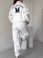 Full Size Striped Quarter Zip Top and Pants Set Plus Size THRIXINE