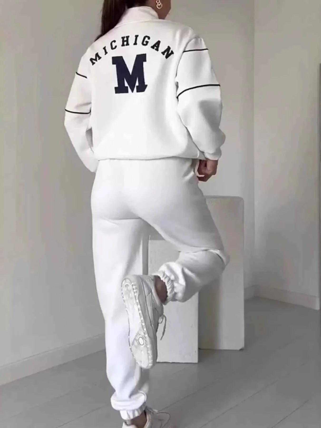 Full Size Striped Quarter Zip Top and Pants Set Plus Size THRIXINE