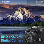 Cameras for Photography, 12X Optical Zoom 4K Digital Camera, 72MP Vlogging Camera with 270° Flip Screen, Battery, Battery Charger, 64GB SD Card, Card Reader Lootquake LLC