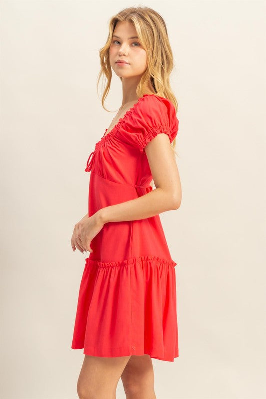 New Summer Ruched Frill Tiered Short Sleeve Mini Dress For Women – Playful, Sexy and Flirty Ruffled Mini Dress with Textured Ruched Detail Stevvex
