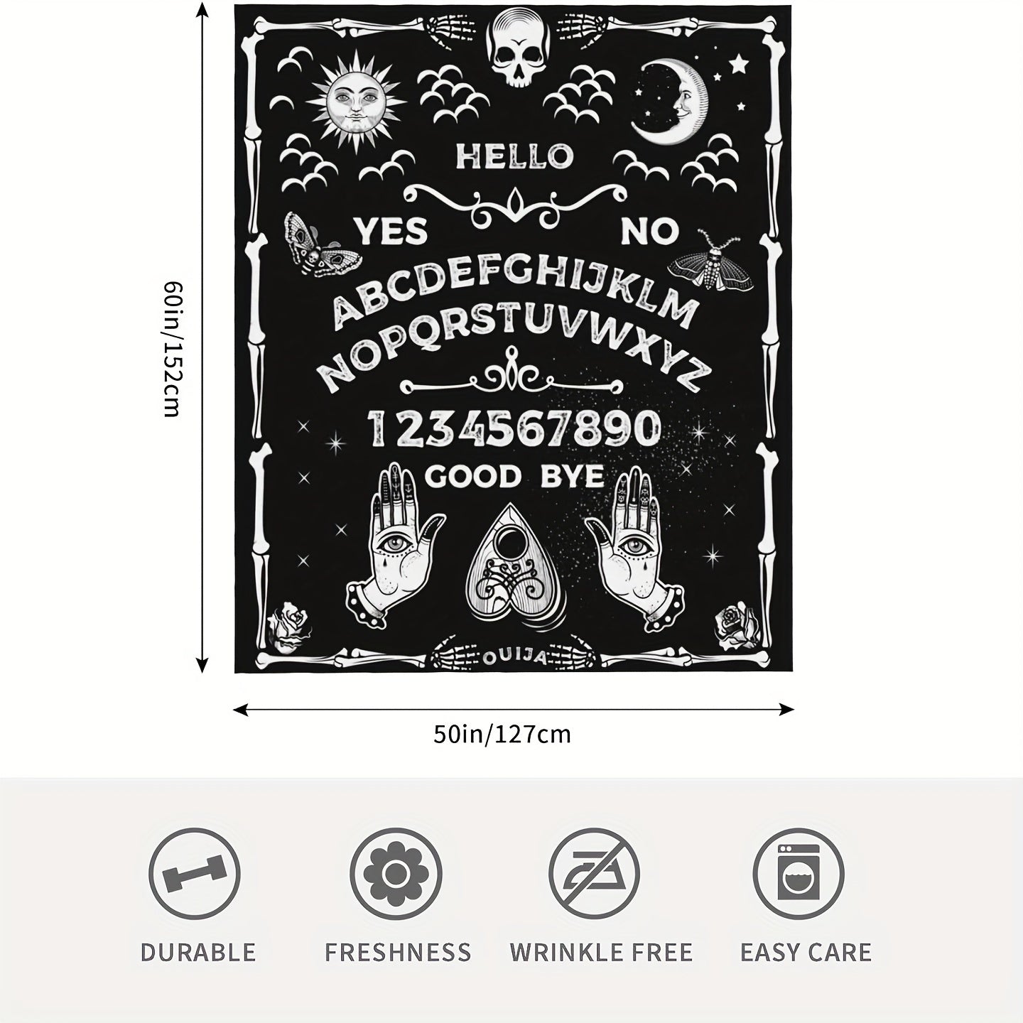 1pc Goth Blanket Funny Scary Skull Sun Moon Witch Black Throw Blanket For Adults Gothic Halloween Bedding Decor Gifts Soft Fluffy Flannel Blanket Throw Blanket Soft Blanket For Sofa Couch Office Bed Camping Travelling
