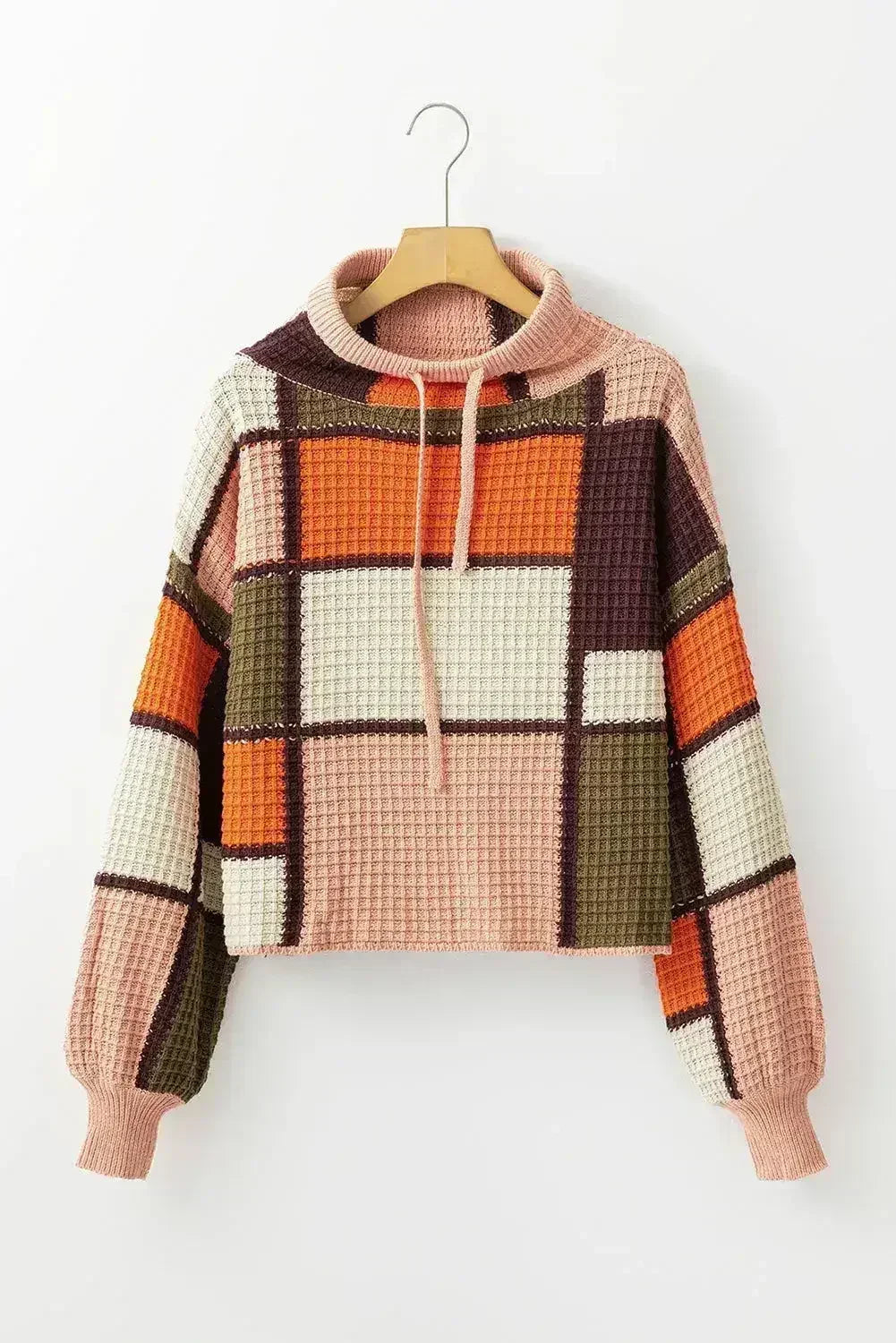 Drawstring Color Block Mock Neck Sweater - SJB-DIAMOND ELITES